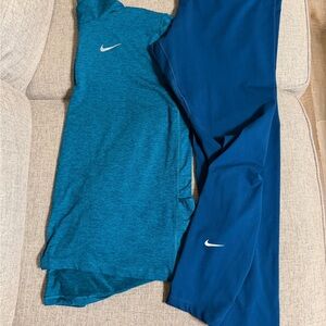 Nike Teal Dri-Fit Running Long Sleeve Shirt and Leggings outfit